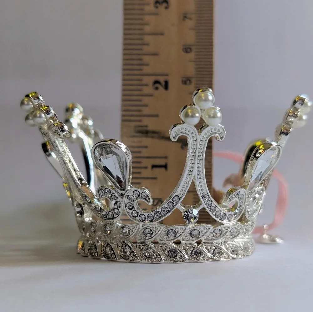 Silver Crown with Rhinestone And Pearl Accents